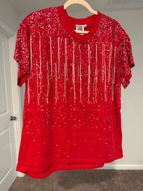 QOS Sequin Tassel Shirt